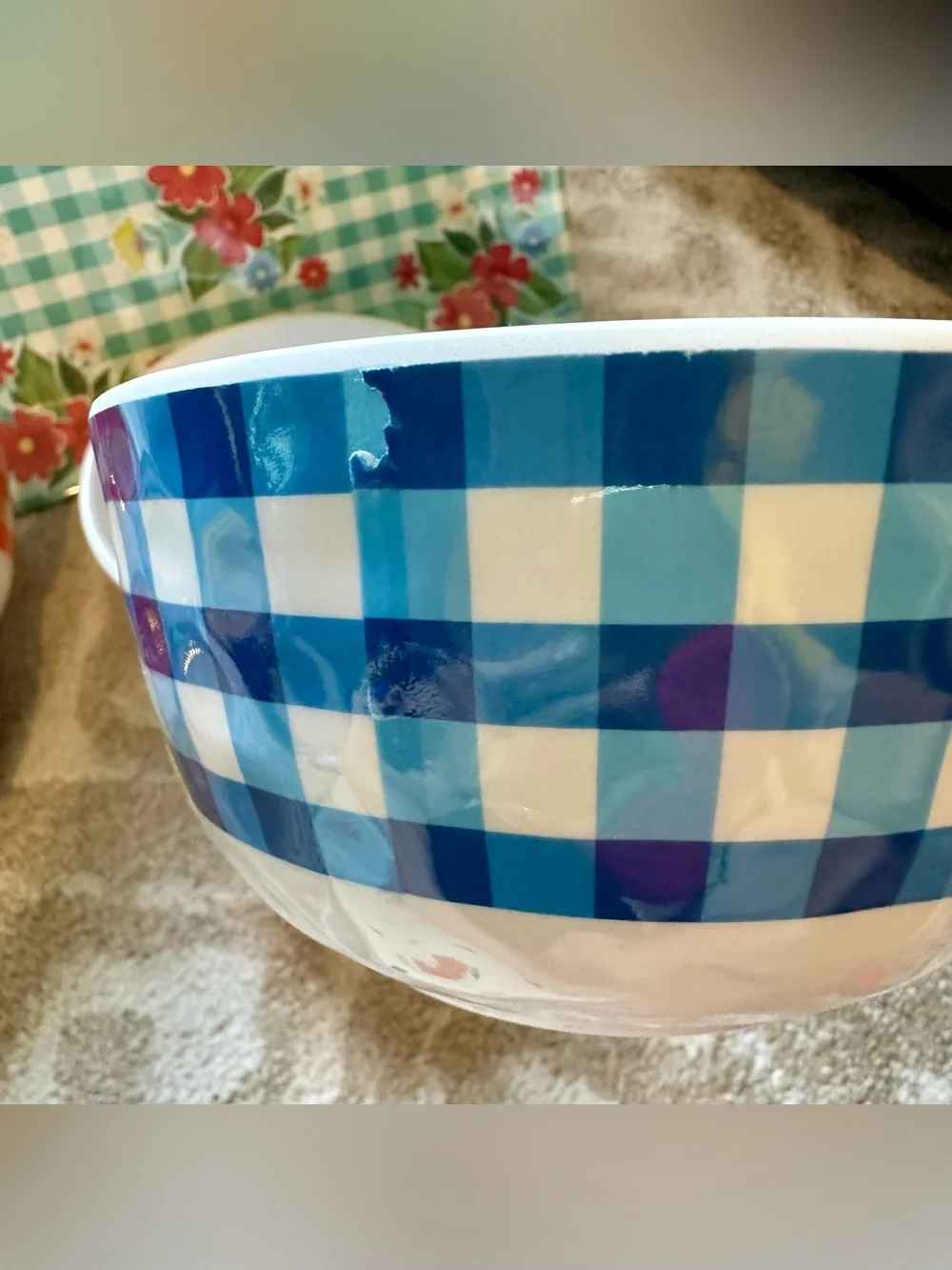 Nancy Green Floral Gingham Melamine Dinnerware Set - Blue & Multi-Color see pics